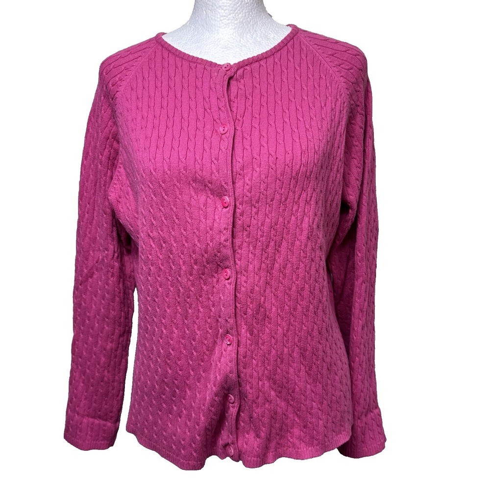 Kate‎ Hill Y2K Cottagecore Magenta Cable Knit Button Cardigan Sweater Petite L